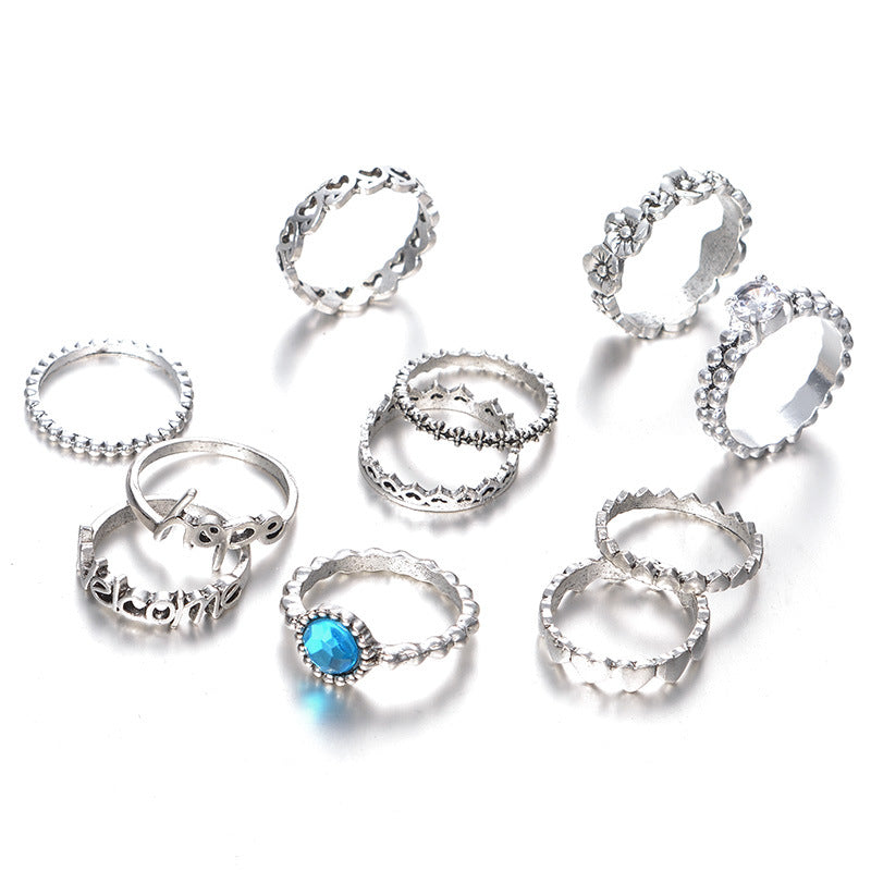 Female Design Hot Bohemia Rings Silver Jewelry Set