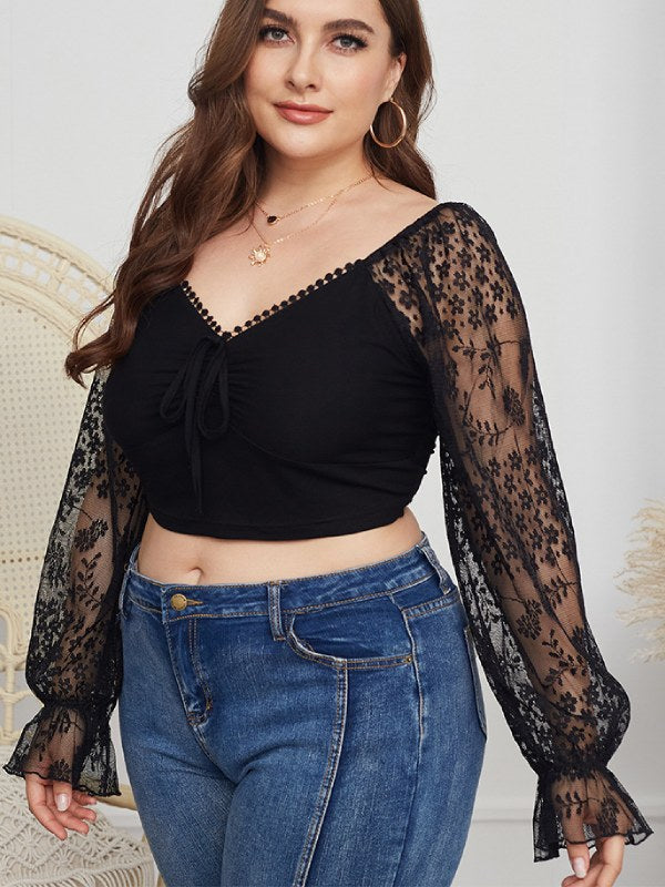 Women's Fashion Top Casual Lace Plus Size Shirt
