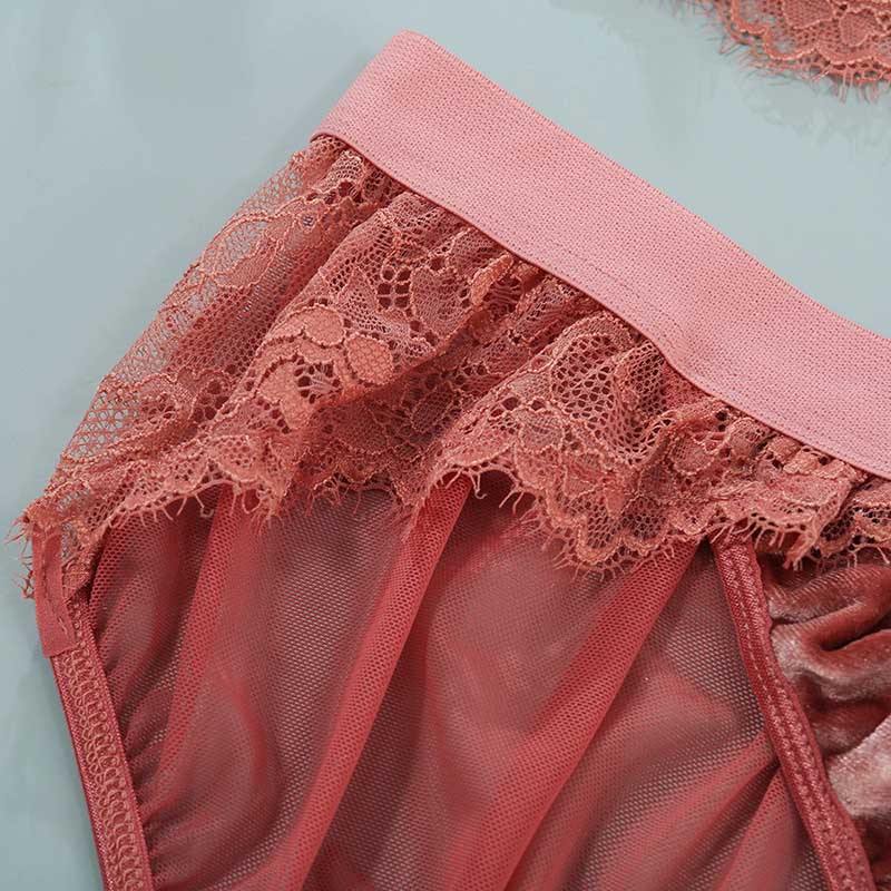 Womens Triangle Sexy Plus Size Bra and Panty Lace Velvet Soft Seamless Underwear Suits - CHALIER