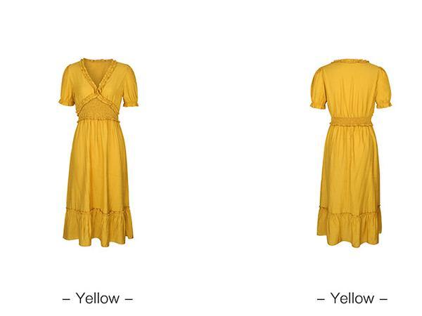 Women's Casual V-Neck Holiday A-line Beach Midi Dress - CHALIER