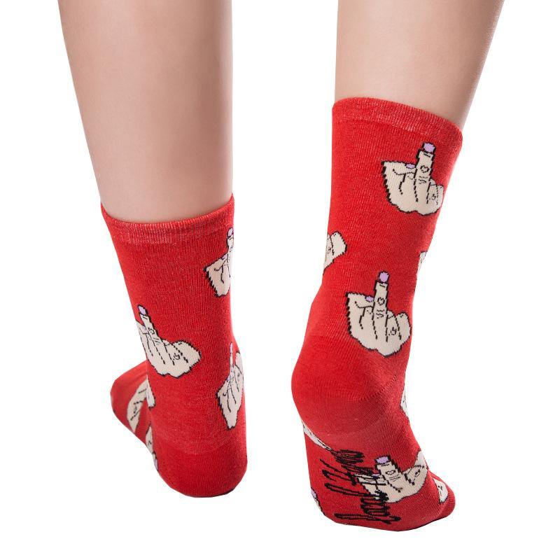 Womens Casual Funny Crazy Crew Socks Middle Finger Novelty Hip-hop Socks - CHALIER