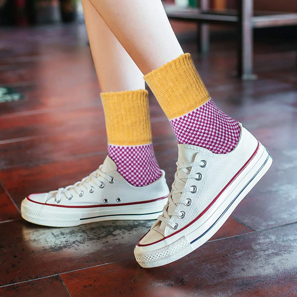 Womens Vintage Winter Soft Warm Knit Thick Wool Crew Socks 5 pairs