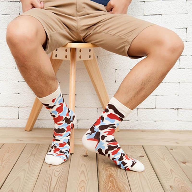 Mens Cotton Crew Socks Outdoor Camouflage Training Casual Socks Set 5 Pairs - CHALIER