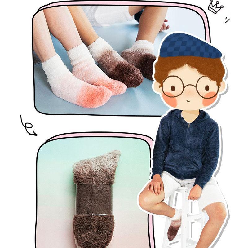 Womens Winter Warm Fuzzy Slipper Socks Gradient Color Family Couple Socks - CHALIER