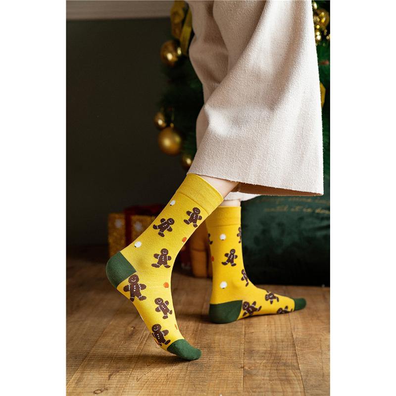 Womens Christmas Pattern Jingle Bell Tree Happy Fashion Cute Crew Socks 4 Pairs - CHALIER