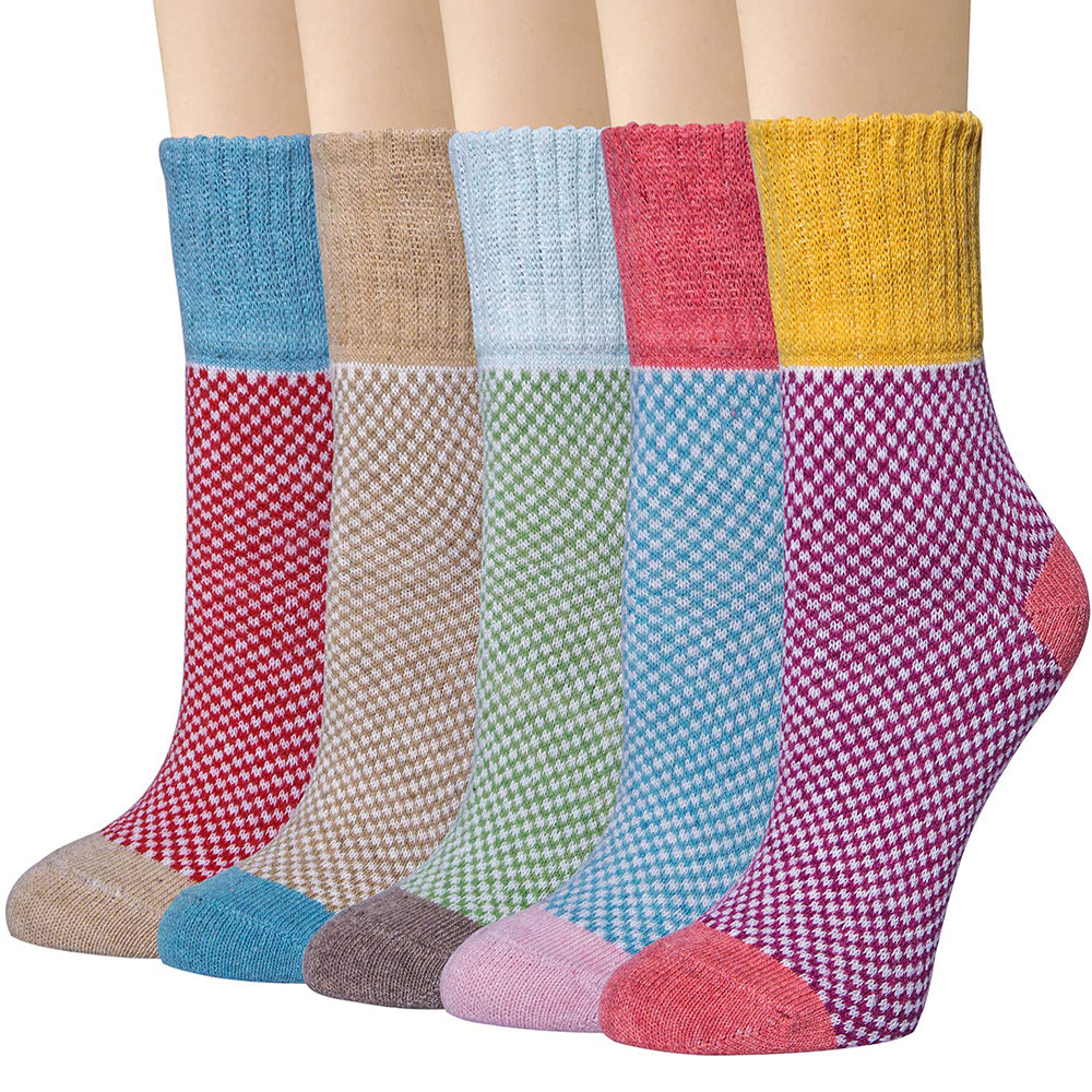 Womens Vintage Winter Soft Warm Knit Thick Wool Crew Socks 5 pairs