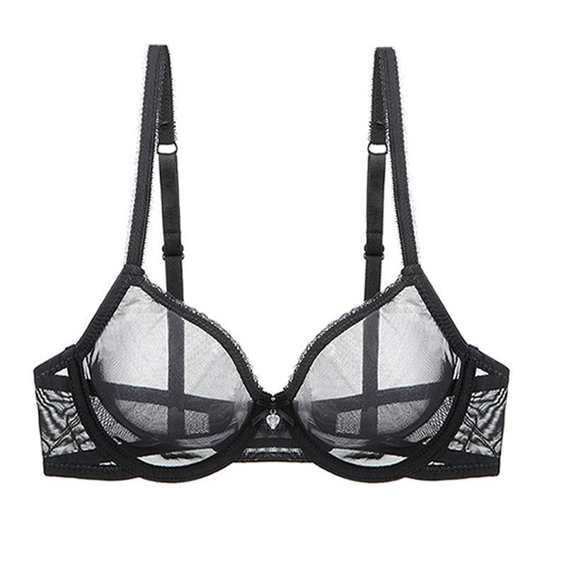 Ultra-thin Sexy Lingerie Plus Size Black Transparent Mesh Bra and Panty Set - CHALIER