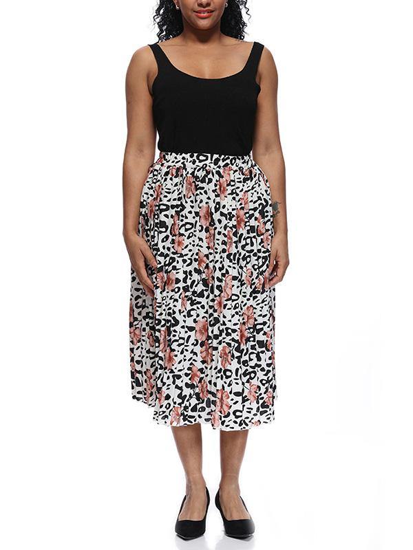 Women's Printed Chiffon Pleated Skirt Plus Size Midi Skirts - CHALIER