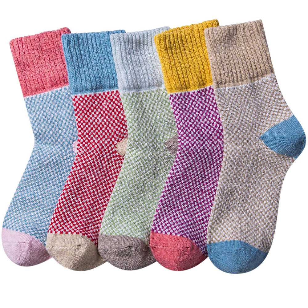 Womens Vintage Winter Soft Warm Knit Thick Wool Crew Socks 5 pairs