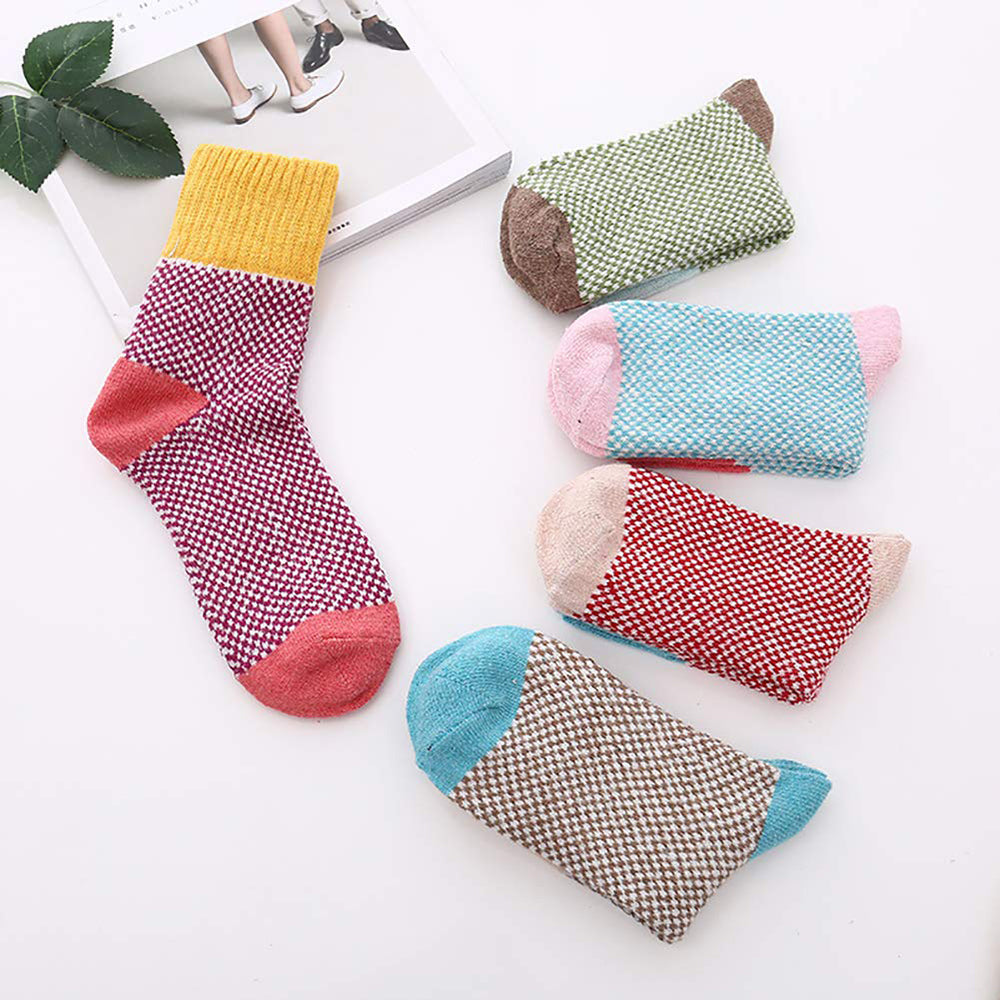 Womens Vintage Winter Soft Warm Knit Thick Wool Crew Socks 5 pairs