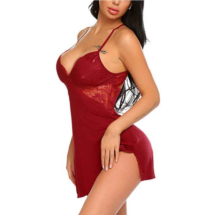 Floral Lace Lingerie Sexy Chemise for Women Babydoll Backless Sleepwear