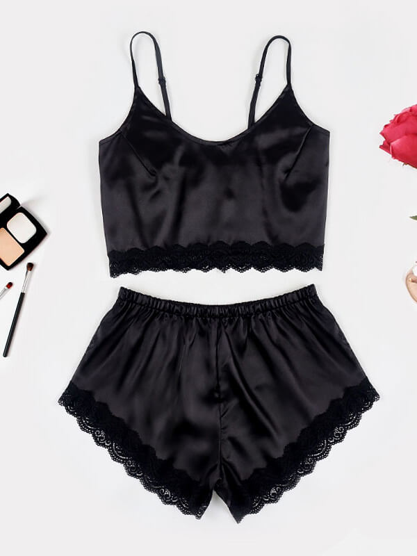 Women's Pajamas Set Sexy Camisole Sets Lace Lingerie Soft Sleepwear with Shorts