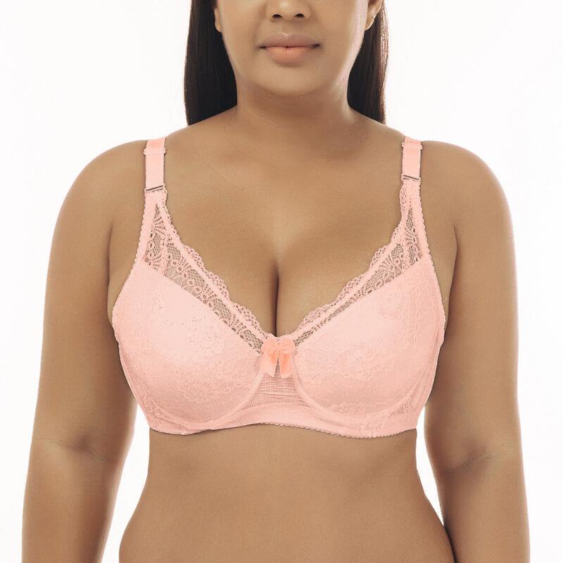 Women's Plus Size Lace Foral Full Coverage Underwire Push Up Bra - CHALIER