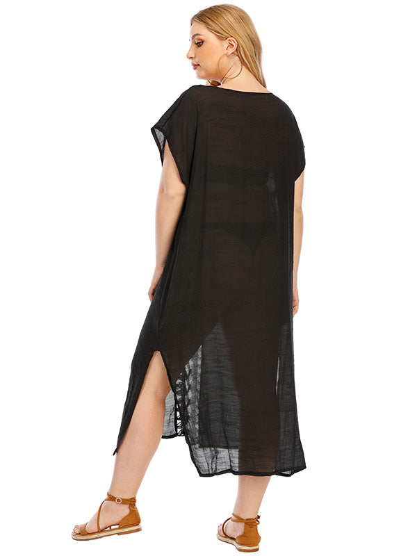 Women's Plus Size Loose Split Maxi Dress V-Neck Beach Smock