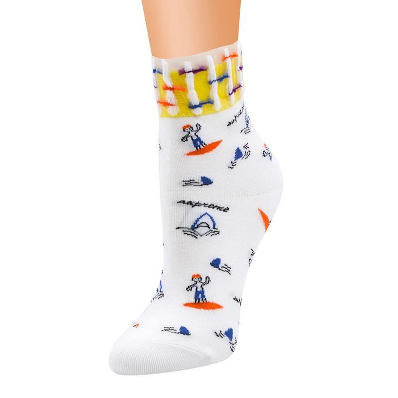 Womens Socks Vintage Starfish Beach Pattern Socks Novel Cute Cotton Crew Socks 8 Pairs - CHALIER