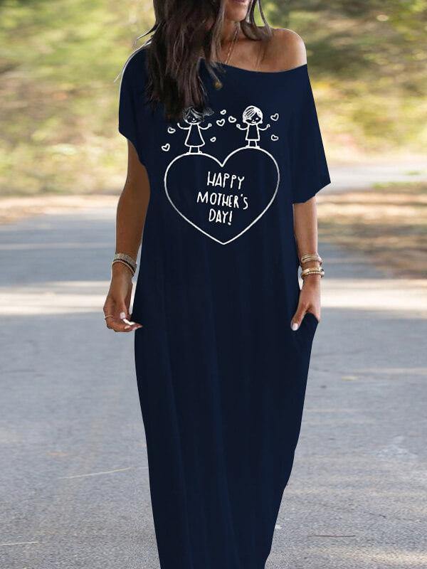 Women Mother's Day Printed Long Casual Dress - CHALIER