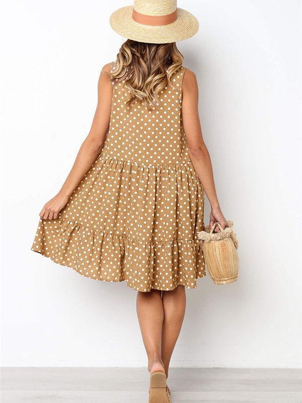 Women's Polka Dot Sleeveless Loose Flounced Dress Holiday - CHALIER