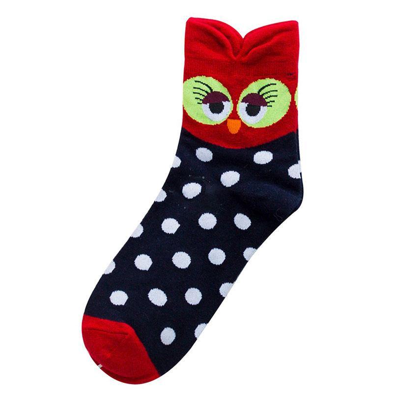 Womens Cotton Crew Fun Socks Cute Owl  Ears Short Socks Set 5 Pairs - CHALIER