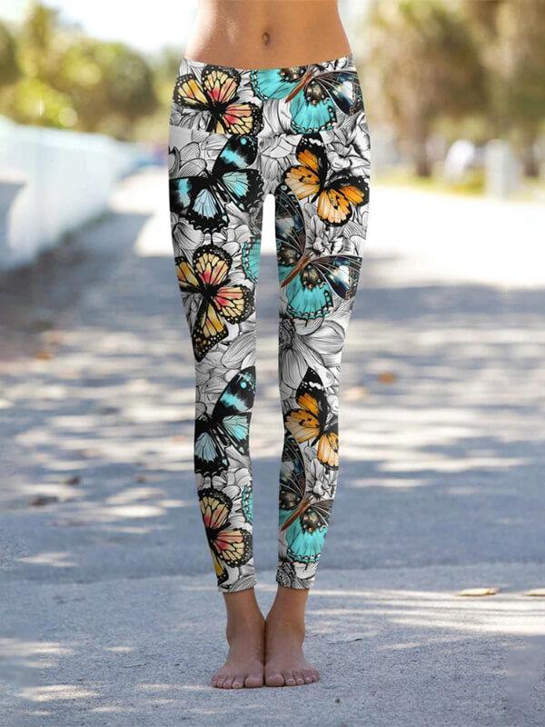 Women Floral Printed Details Leggings Yoga Pants - CHALIER