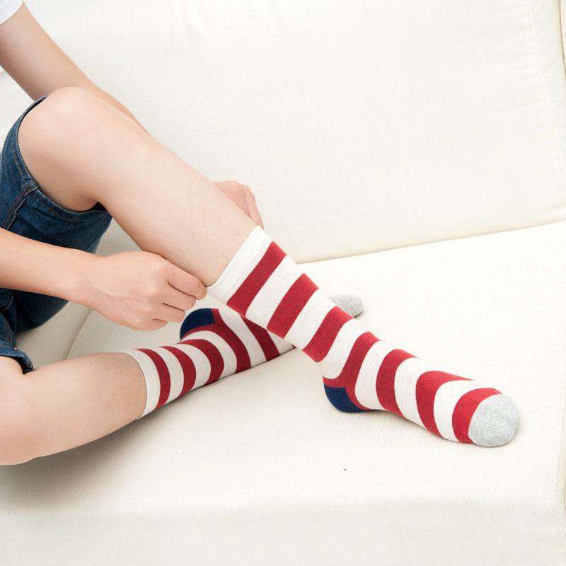 Mens Casual Crew Cotton Socks Stripes Pattern Socks Set 5 Pairs - CHALIER