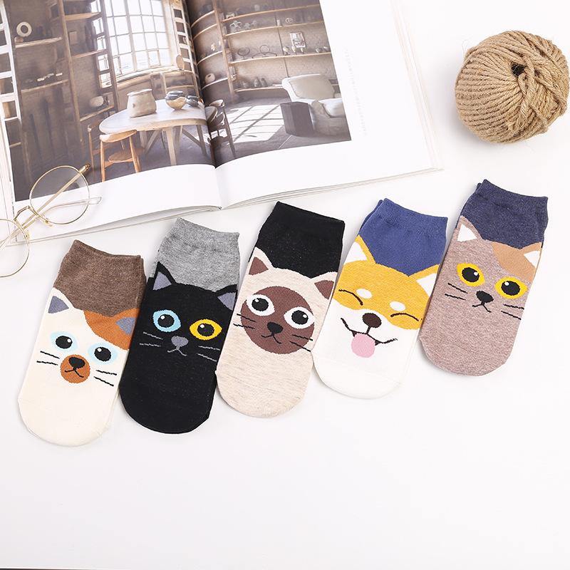 Womens Low Cut Socks Cat Dog Piggy Owl Cute Funny Animal Design Women Teen Girl 5pairs - CHALIER