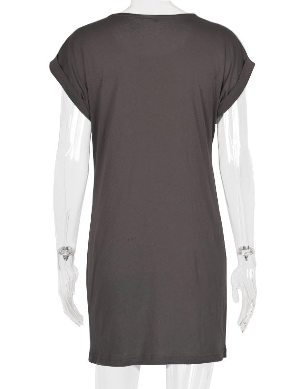 Women's Casual T-Shirt Mini Dress Crew Neck Lips Prints Short Sleeve