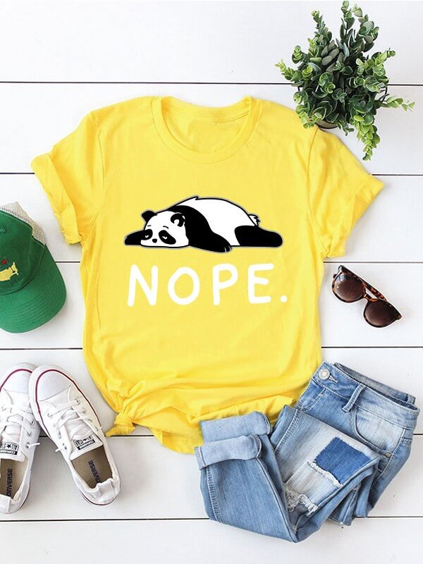 Women Panda Printed Short Sleeve T-Shirt
