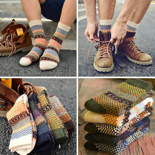 Mens Winter Socks Vintage Exotic Knitted Warm Soft Socks Set Gift