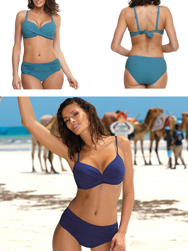 Women's Sexy Simple Push Up Two-Piece Bikini Set Solid Color