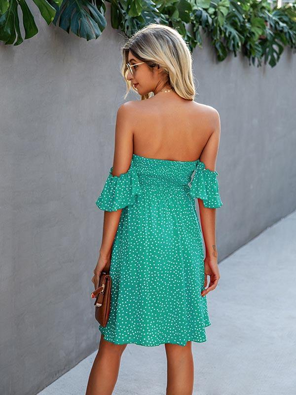 Women's Sexy Strapless Backless Dress Vintage Polka Dots Summer Midi Dress - CHALIER