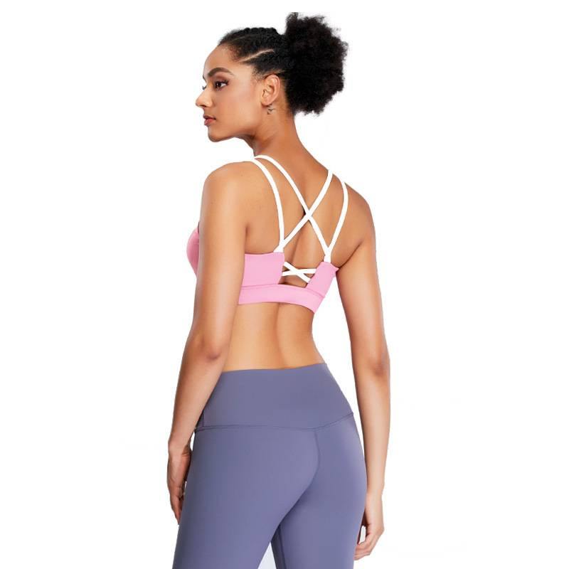 Women Sports Bra Criss-Cross Padded Bra Yoga Fitness Workout Running Top Set Leggings Tight - CHALIER