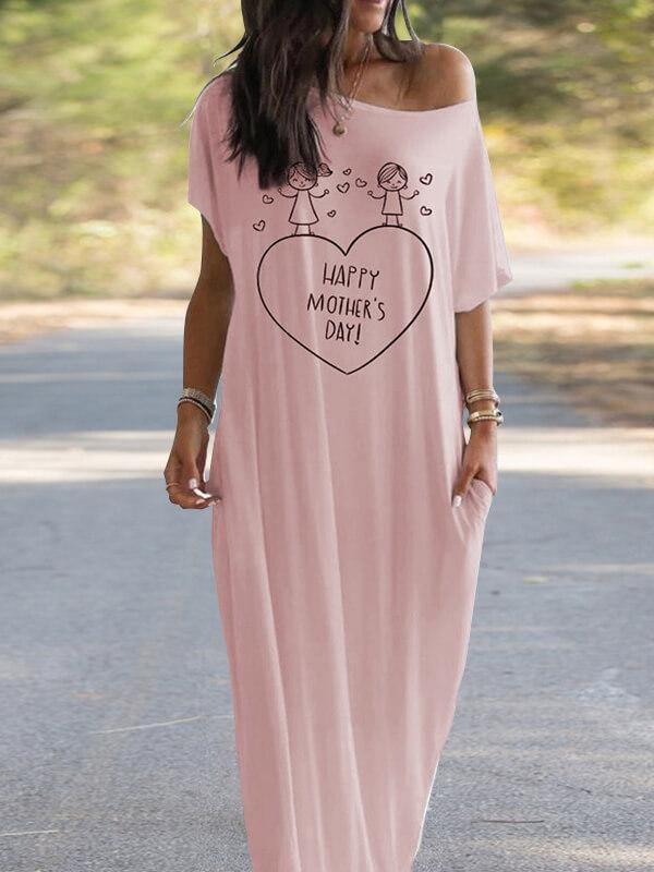 Women Mother's Day Printed Long Casual Dress - CHALIER