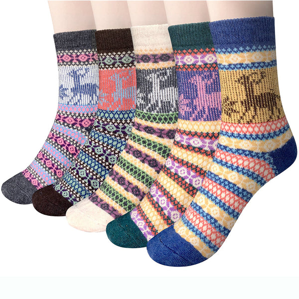 Womens Vintage Winter Soft Warm Thick Knit Wool Crew Socks 5 pairs