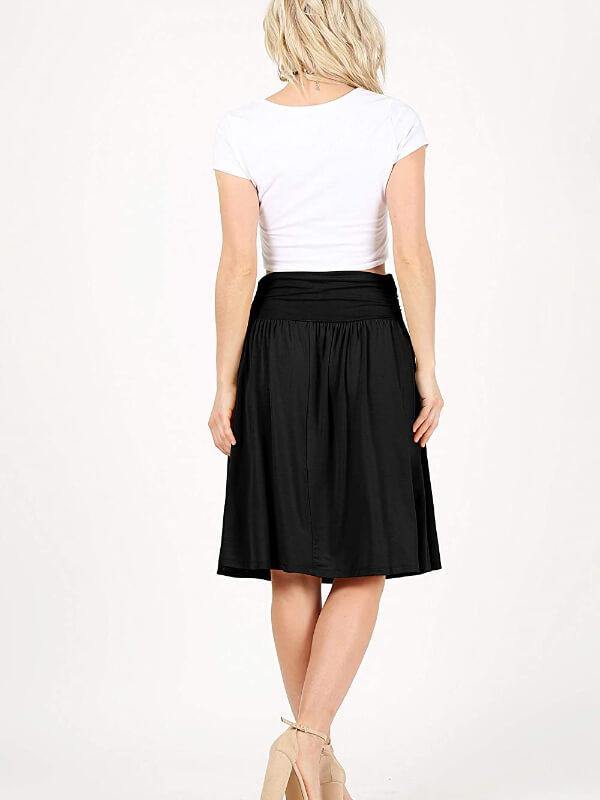 Simlu Womens Regular and Plus Size Skirt with Pockets Below The Knee Length Ruched Flowy Skirt Midi Skirt for Women - CHALIER