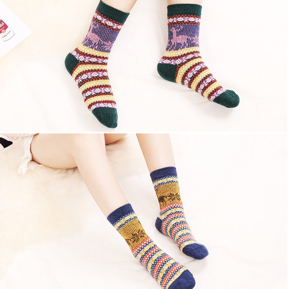 Womens Vintage Winter Soft Warm Thick Knit Wool Crew Socks 5 pairs