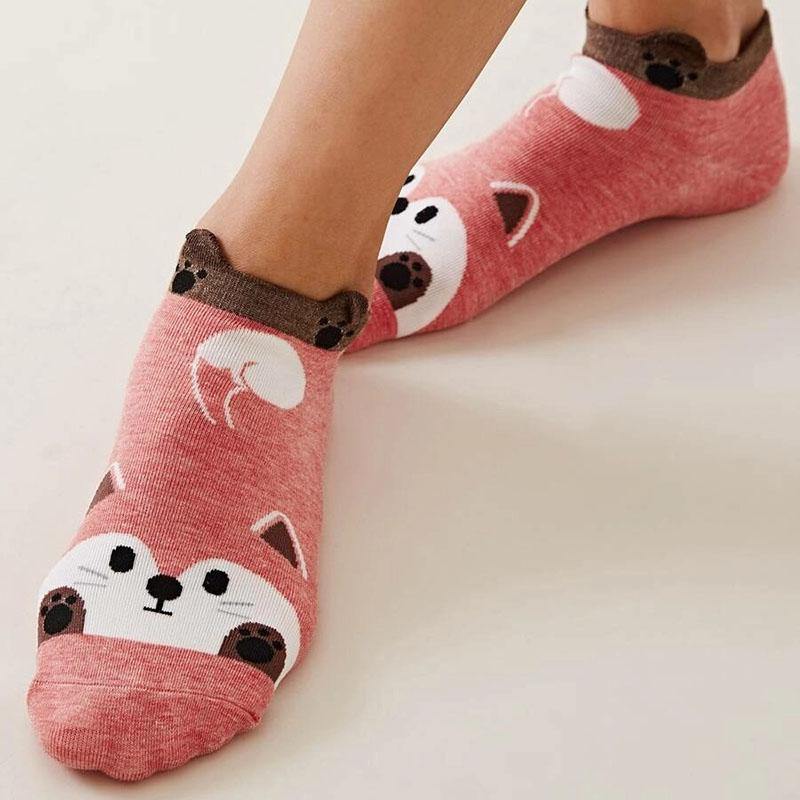 Womens Cartoon Animals Pattern Cute Funny Ankle Socks 4 pairs - CHALIER