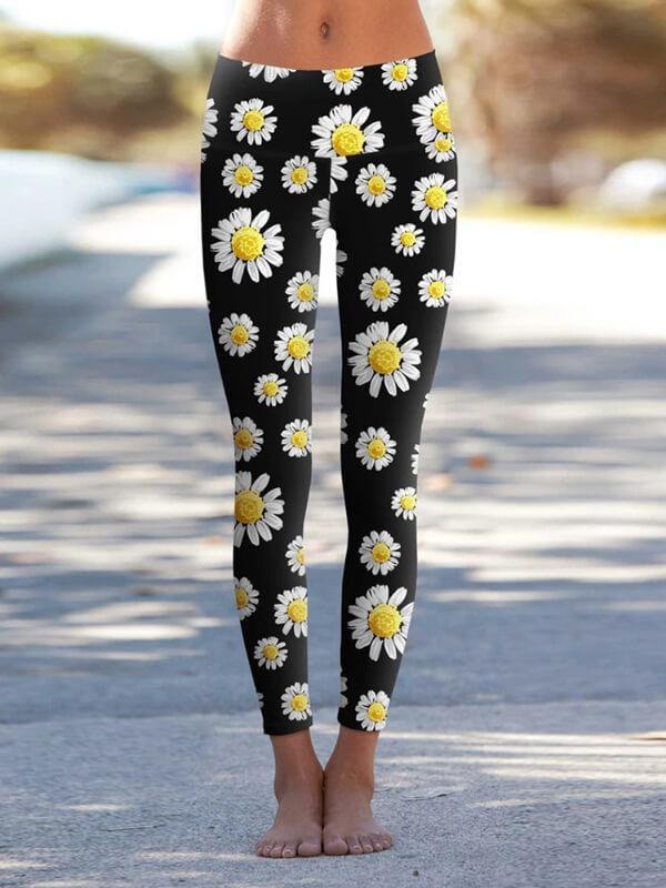 Women Floral Printed Details Leggings Yoga Pants - CHALIER