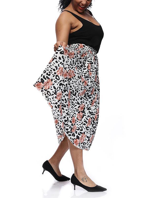 Women's Printed Chiffon Pleated Skirt Plus Size Midi Skirts - CHALIER