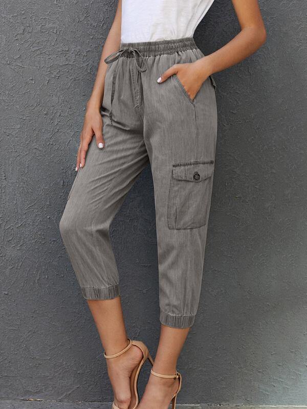 Chalier Sky Blue Drawstring Cargo Pocketed Joggers - CHALIER