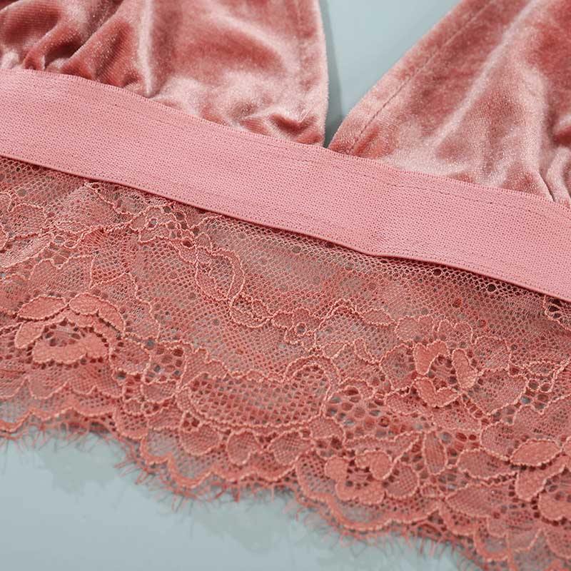 Womens Triangle Sexy Plus Size Bra and Panty Lace Velvet Soft Seamless Underwear Suits - CHALIER