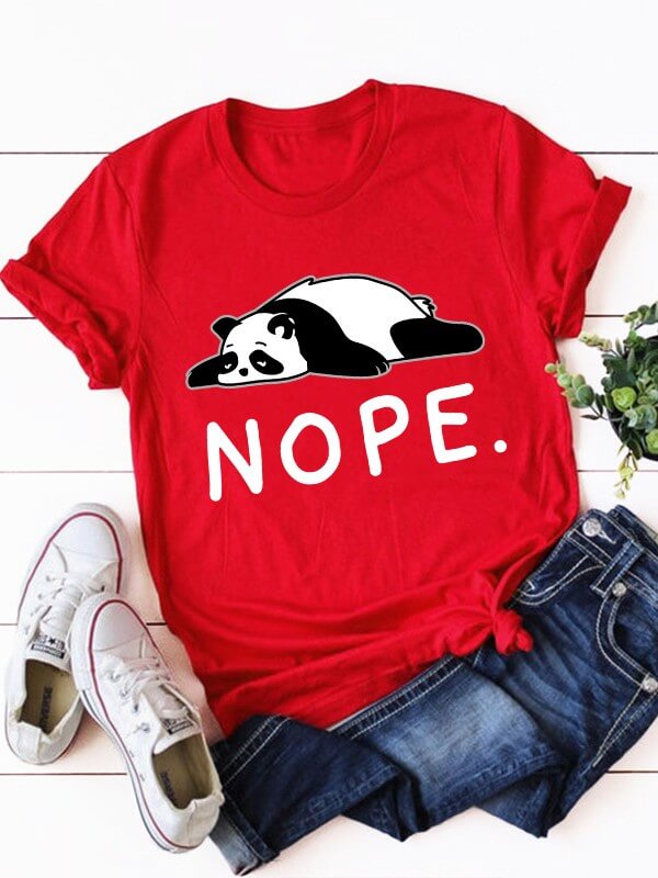 Women Panda Printed Short Sleeve T-Shirt