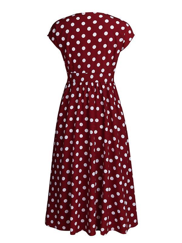 Women's Plus Size V-Neck Polka Dot A-line Dress - CHALIER