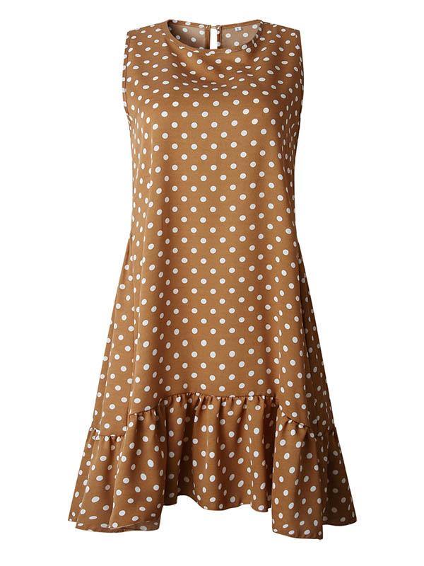 Women's Polka Dot Sleeveless Loose Flounced Dress Holiday - CHALIER