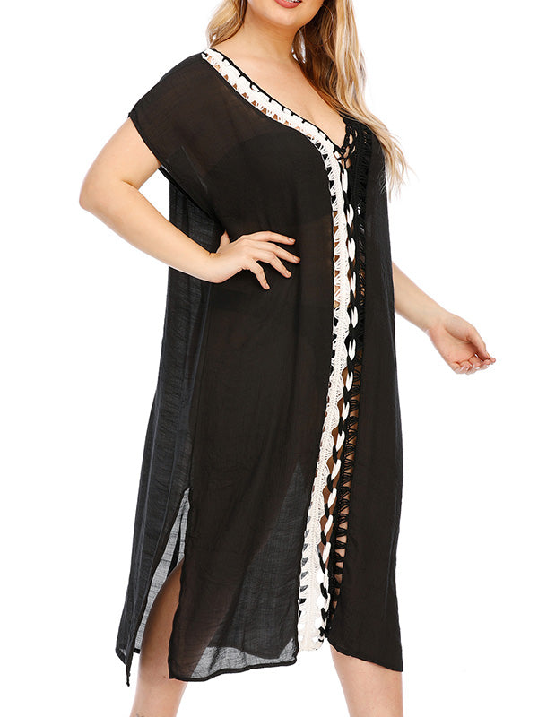 Women's Plus Size Loose Split Maxi Dress V-Neck Beach Smock
