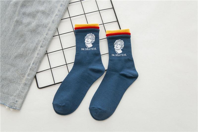 Chalier Men Fun Crazy Cotton Casual Socks Navy Blue with Man Pattern 1 Pair - CHALIER