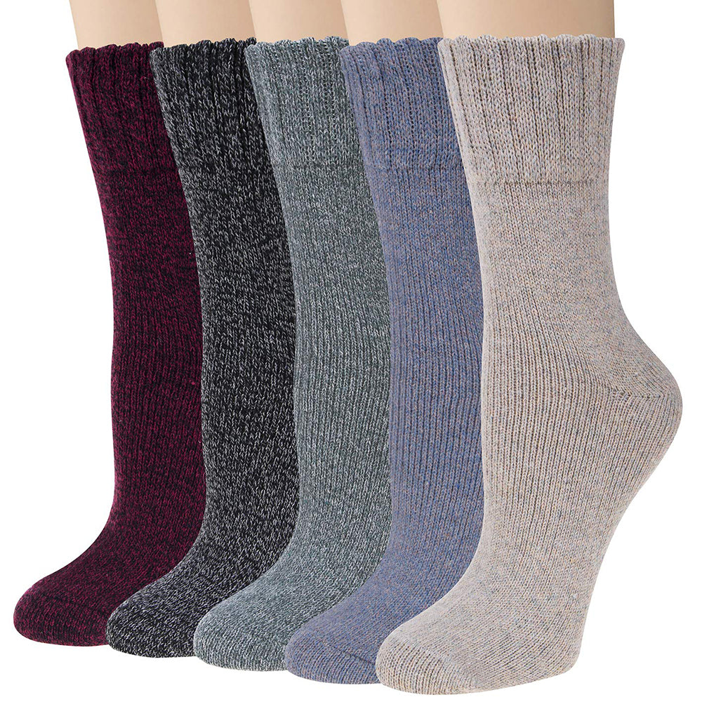 Womens Vintage Winter Warm Soft Knit Thick Wool Crew Socks 5 pairs