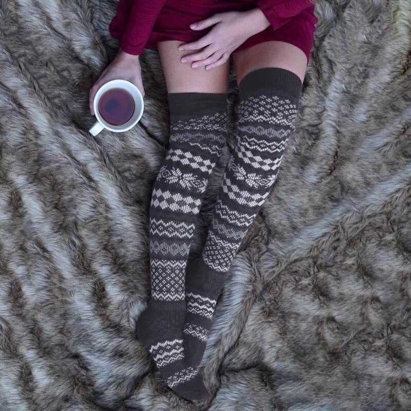 Women Winter Vintage Thick Socks Thigh High Cozy Wool Socks - CHALIER