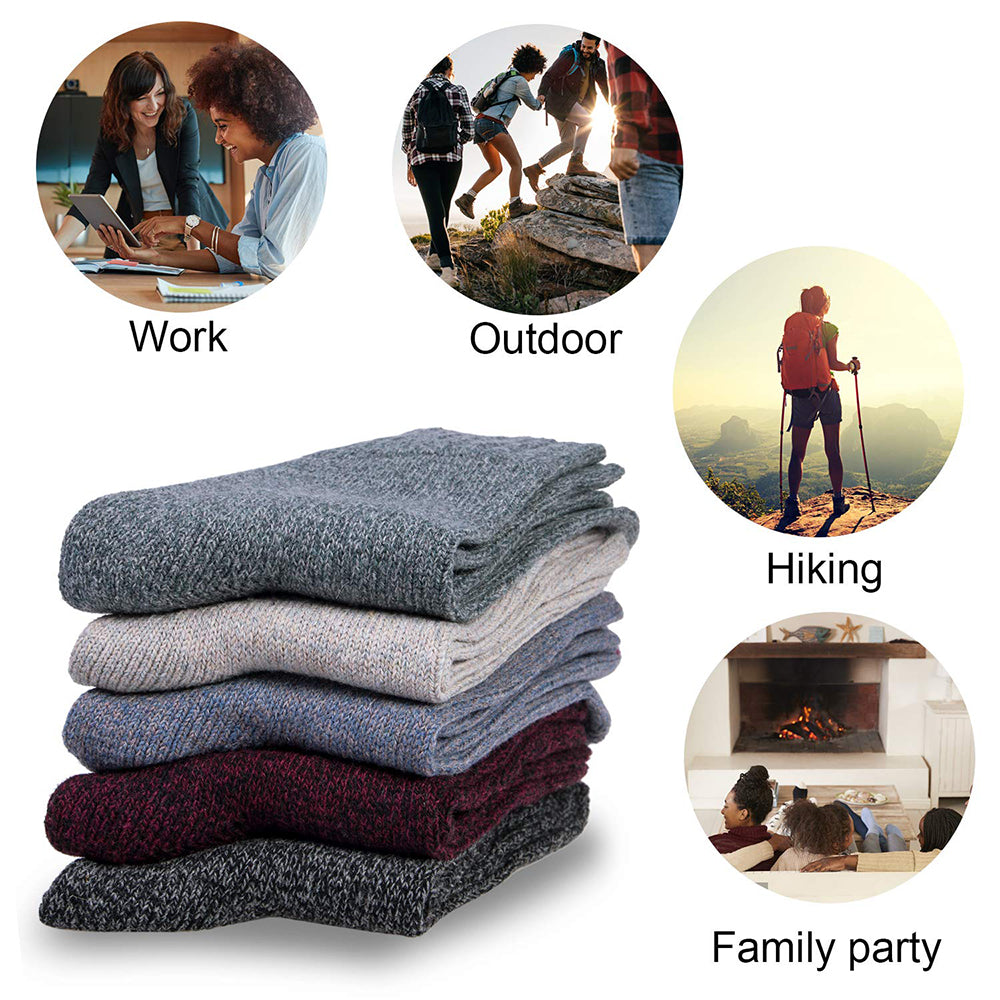 Womens Vintage Winter Warm Soft Knit Thick Wool Crew Socks 5 pairs