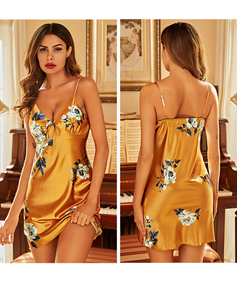 Women's Sexy Chemise with Robe 2 Pcs Satin Sleepwear Set Loungewear