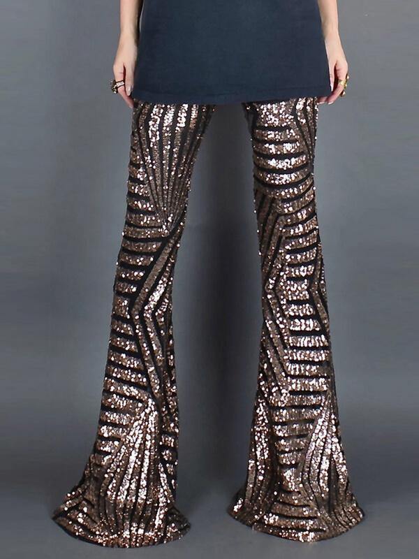 Chalier Sequin Stripes Wide Leg Pants - CHALIER